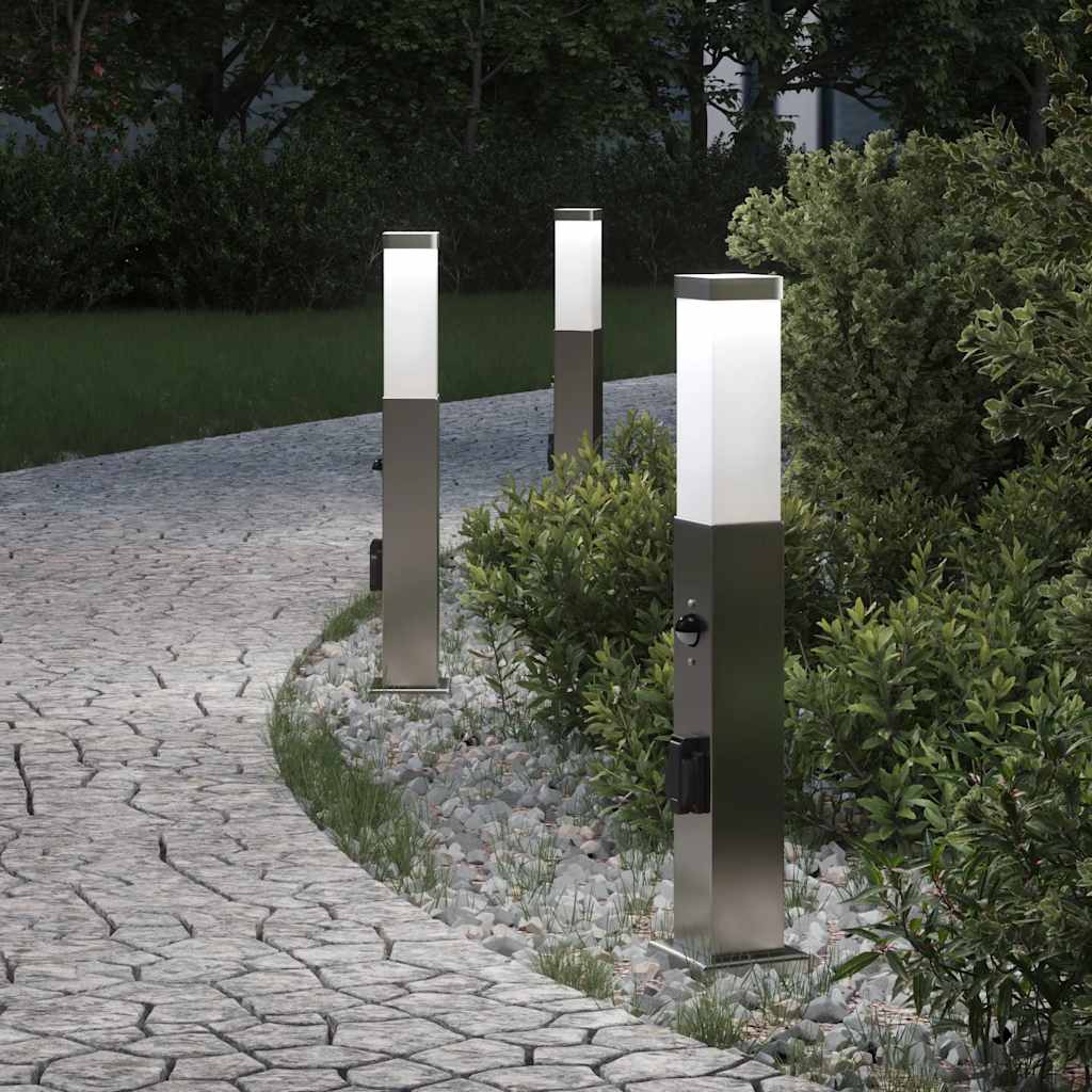 TONGLEN Bollard Lights with Sensor and Outlet 3 pcs 50 cm Stainless IP44 Steel