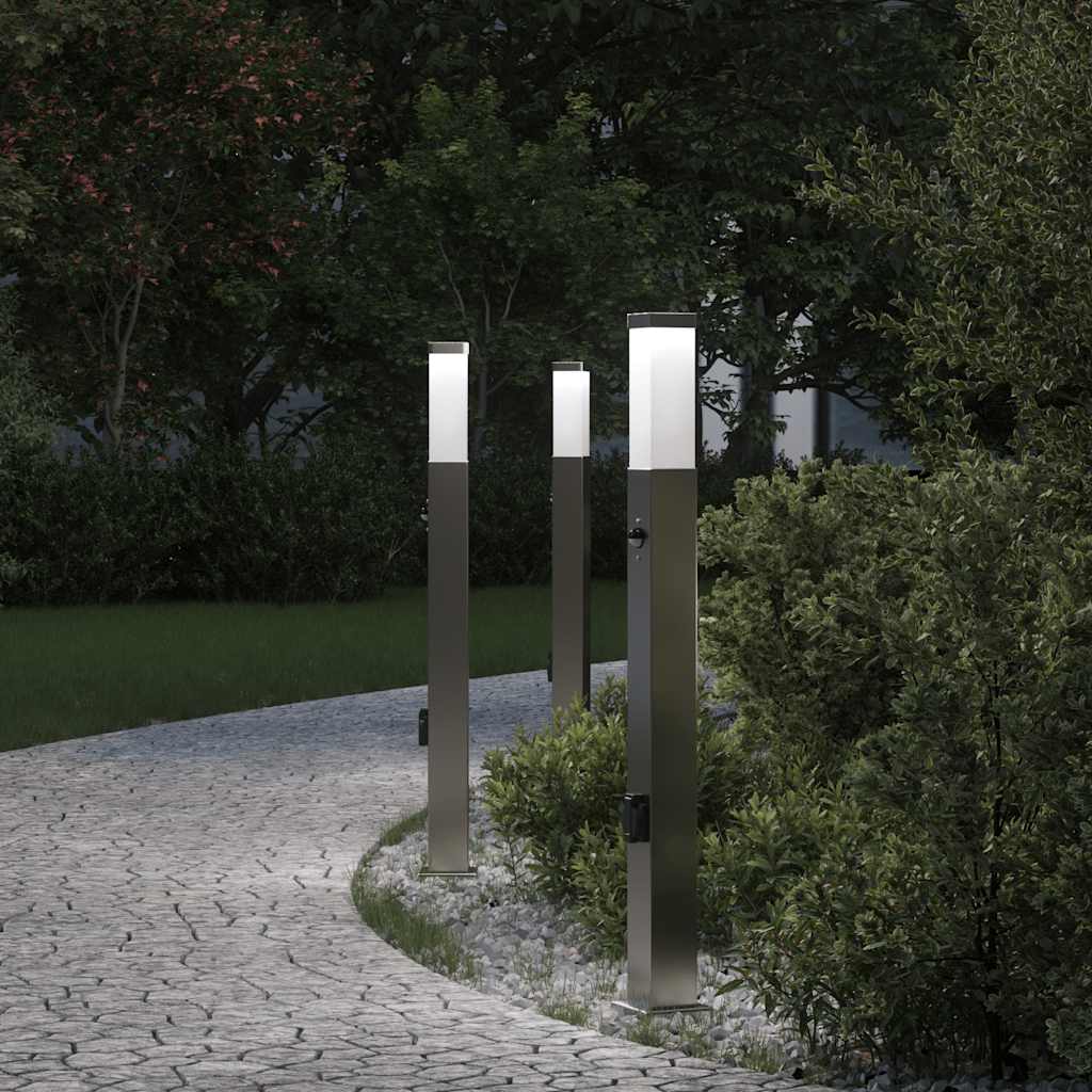 TONGLEN Bollard Lights with Sensor and Outlet 3 pcs 80 cm Stainless IP44 Steel