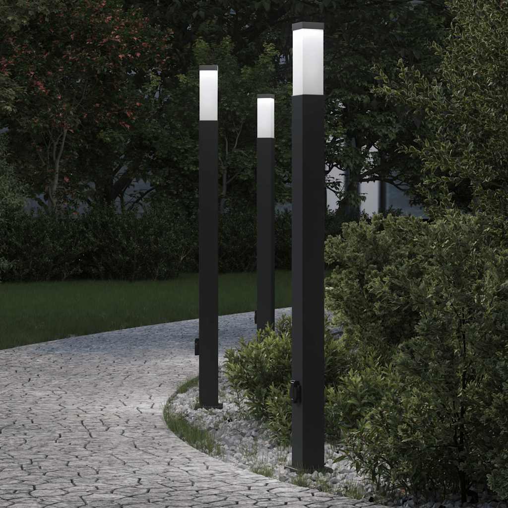 TONGLEN Bollard Lights with Outlet 3 pcs 110 cm IP44 - Black