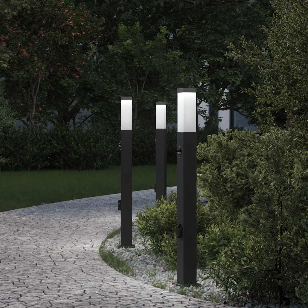 TONGLEN Bollard Lights with Sensor and Outlet 3 pcs 80 cm IP44 - Black