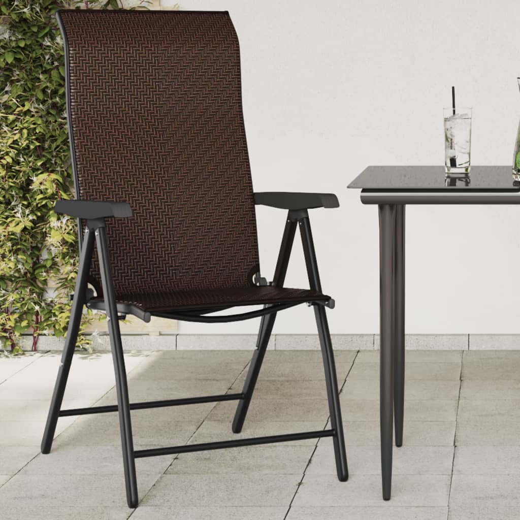 Folding Garden Chairs 4 Pieces Brown Poly Rattan