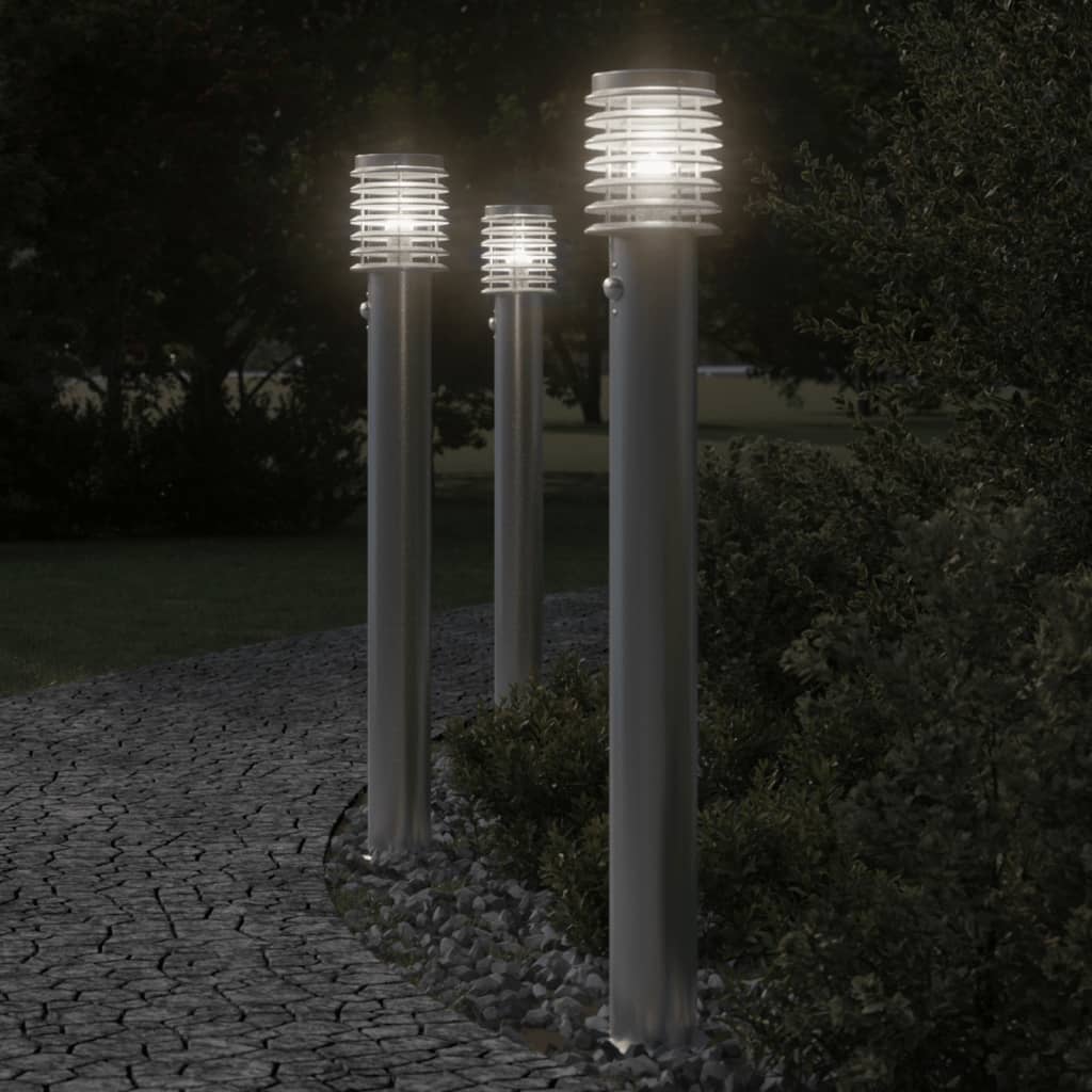 BAPARK Outdoor Floor Lamps with Sensors 3pcs 110cm Stainless Steel - Silver