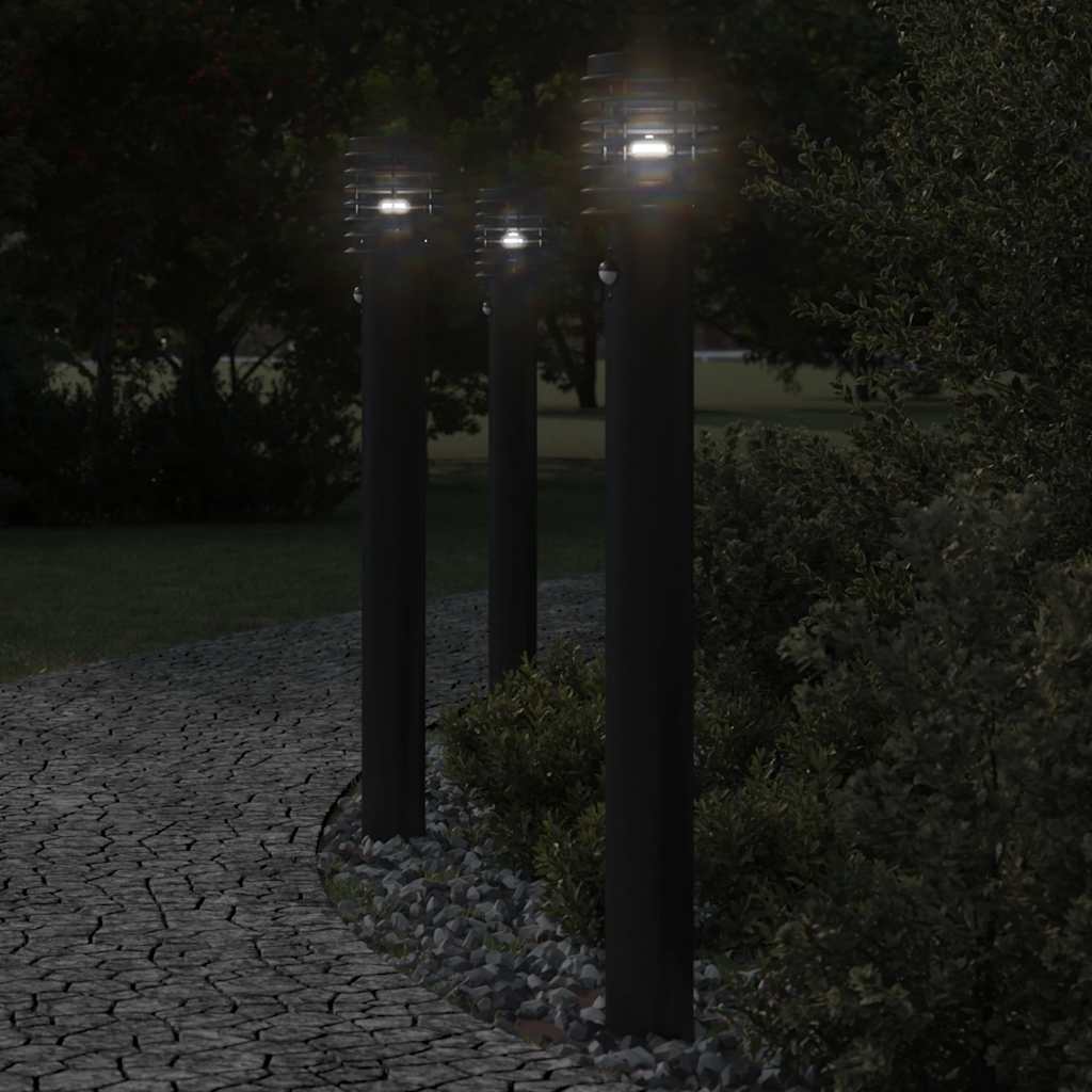 BAPARK Outdoor Floor Lamps with Sensors 3pcs 110cm Stainless Steel - Black