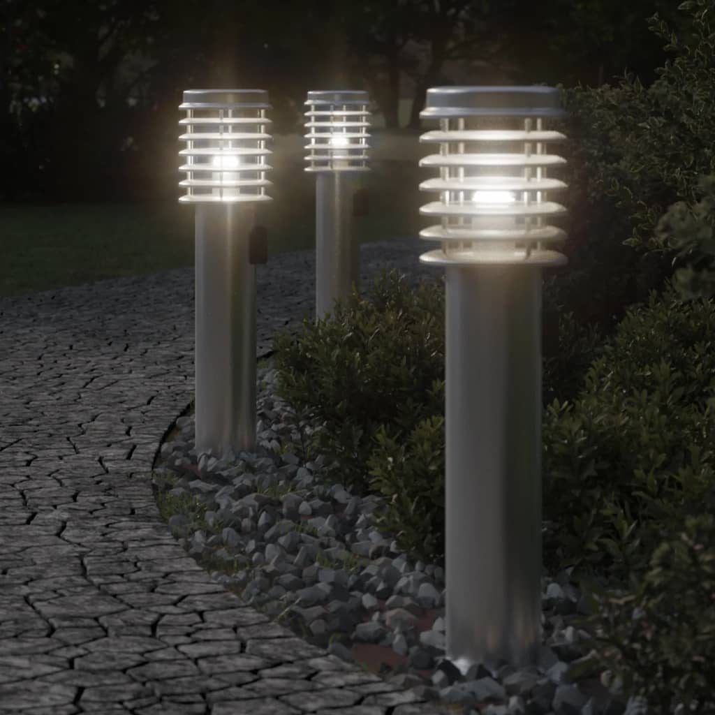BAPARK Outdoor Floor Lamps with Outlet 3pcs 60 cm Stainless Steel - Silver