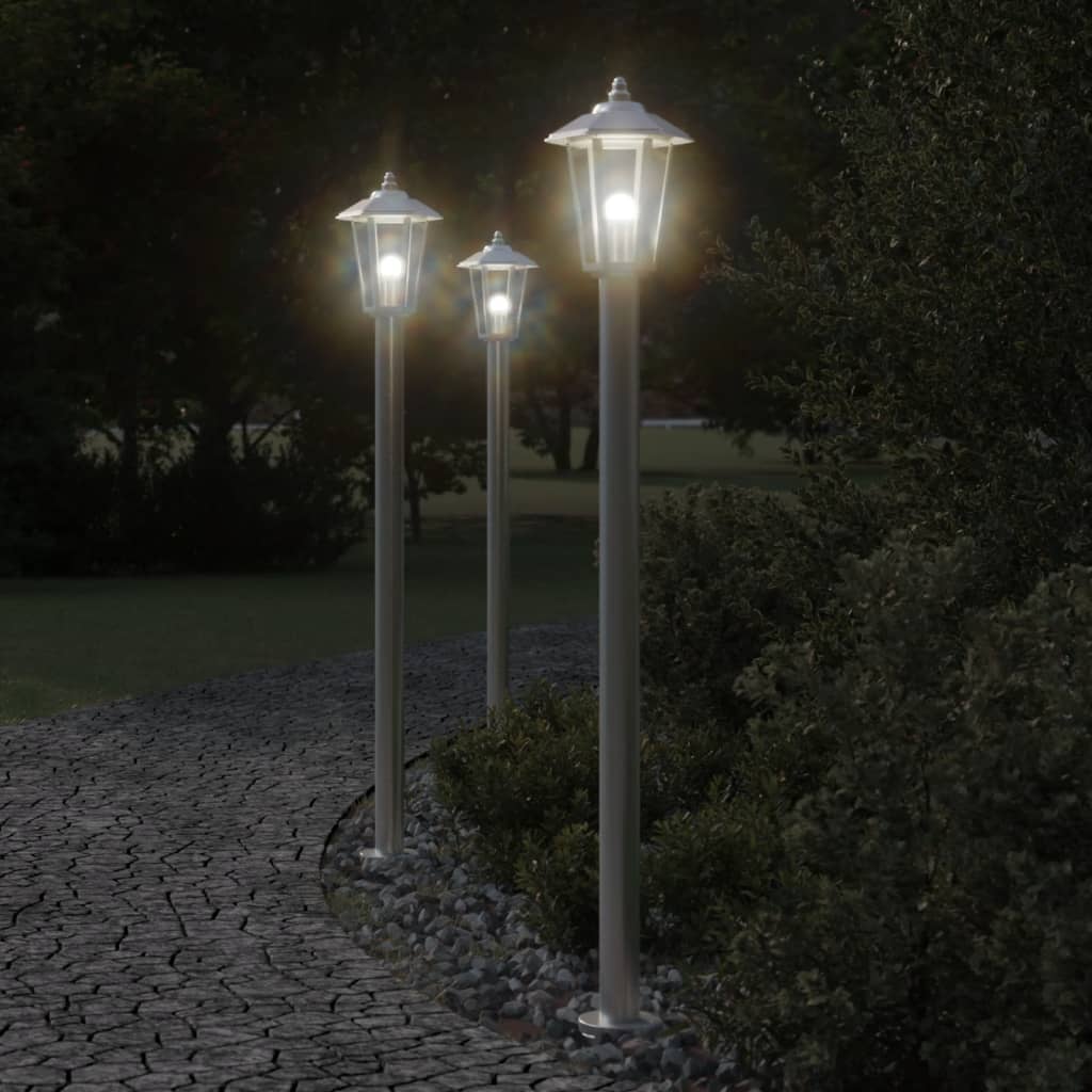 BAPARK Outdoor Floor Lamps 3pcs 120 cm Stainless Steel - Silver
