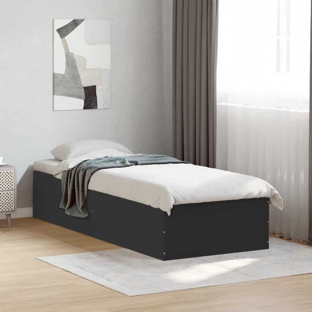 Bedframe Black 75x190cm Small Single Engineered Wood