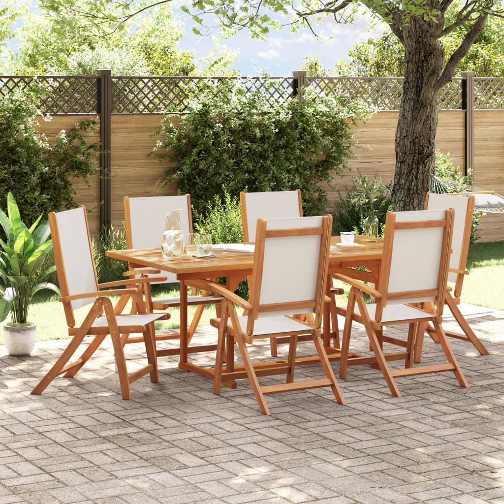 7 Piece Garden Dining Set Solid Wood Acacia and Textilene