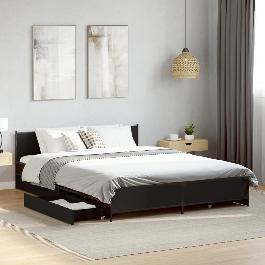 Bedframe with Drawers Black 135x190cm Double
