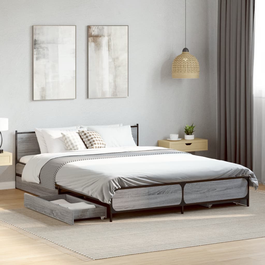 Bedframe with Drawers Grey Sonoma 135x190cm Double