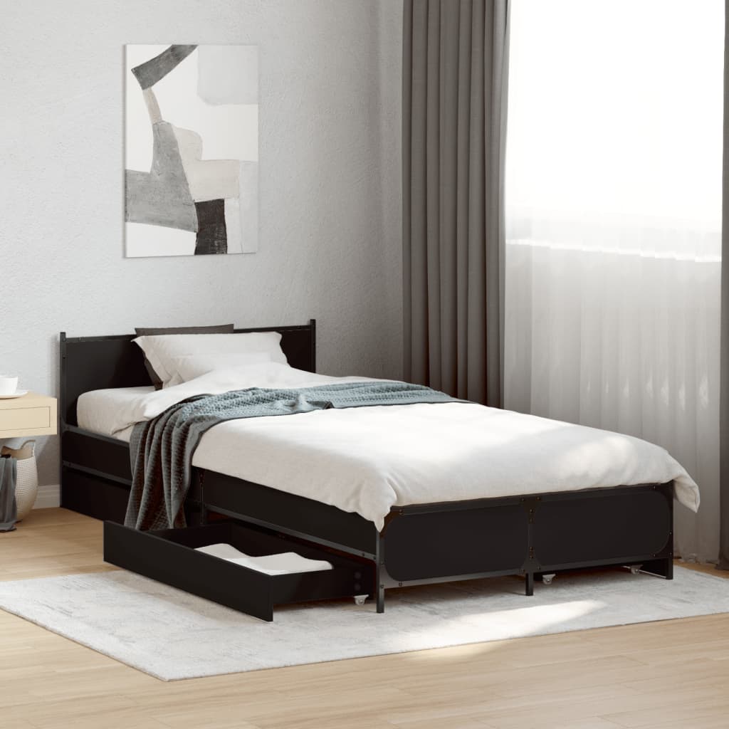 Bedframe with Drawers and Head Board Black 90x200cm