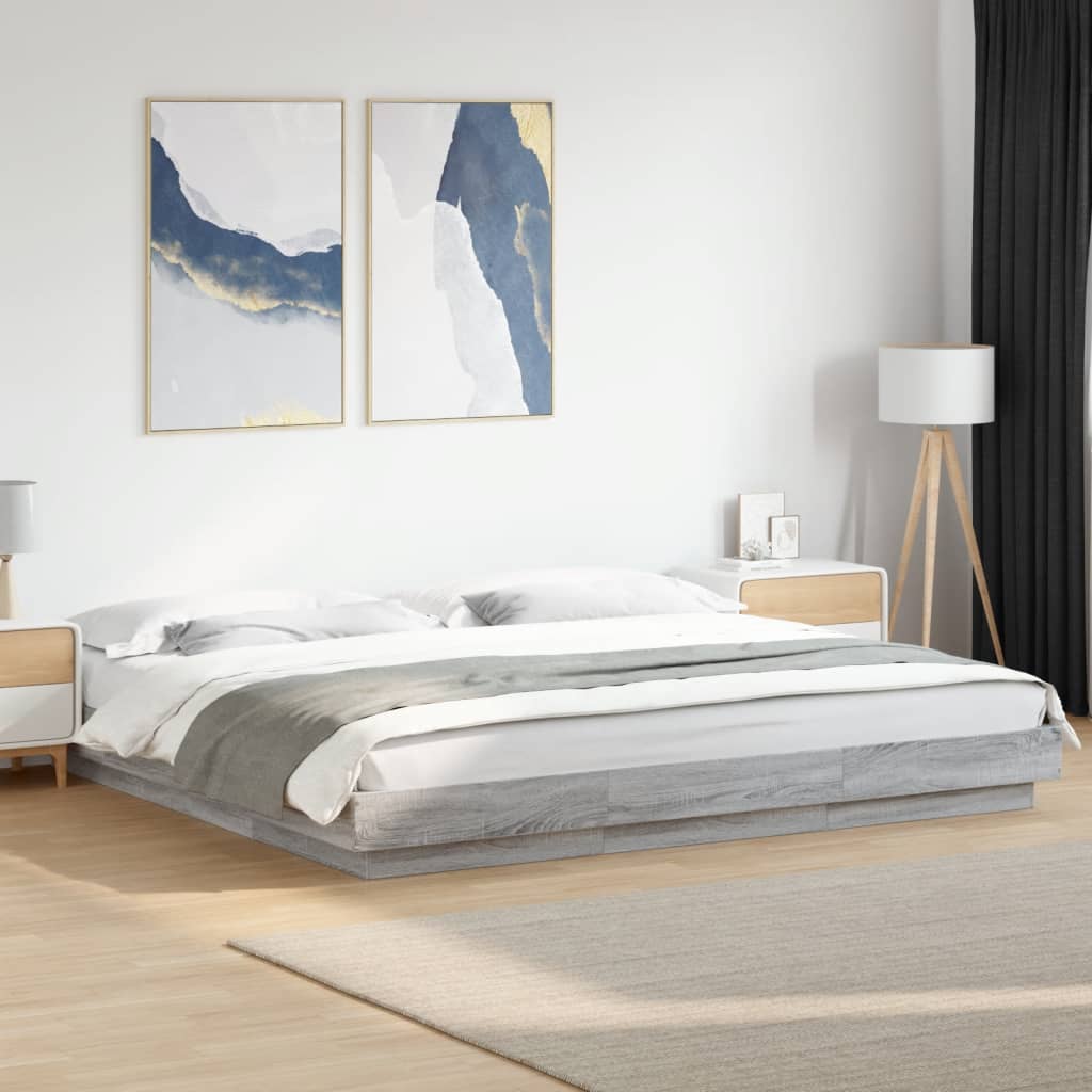 Bedframe with LED Lights Grey Sonoma 180x200cm