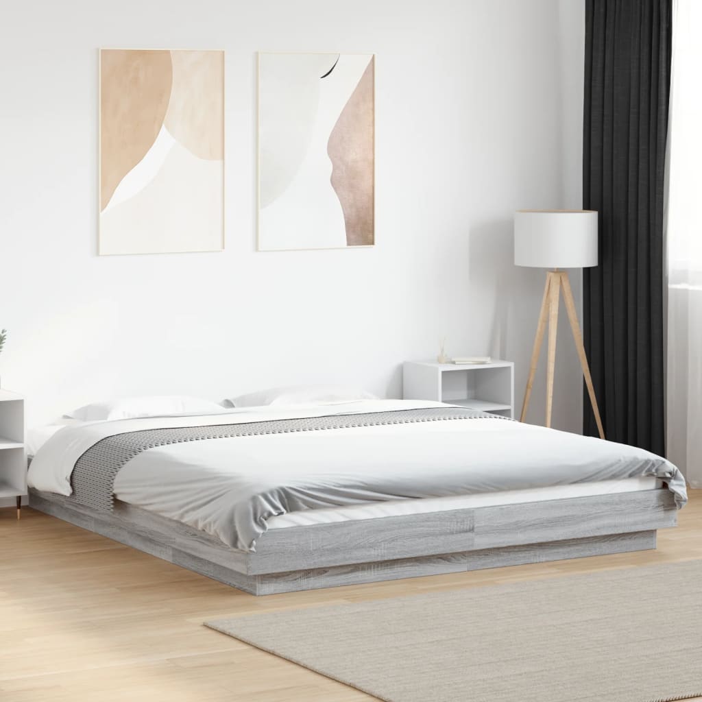 Bedframe with LED Lights Grey Sonoma 160x200cm