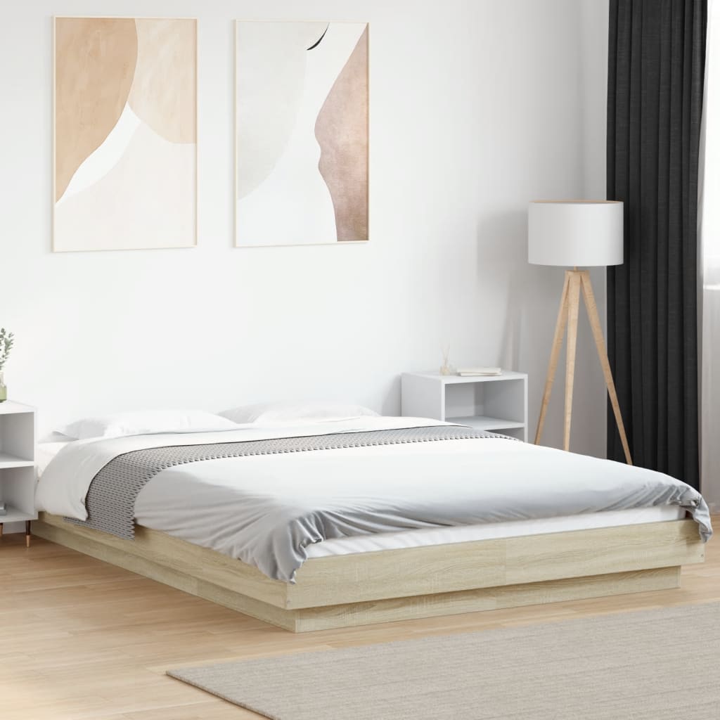 Bedframe with LED Lights Sonoma Oak 140x190cm
