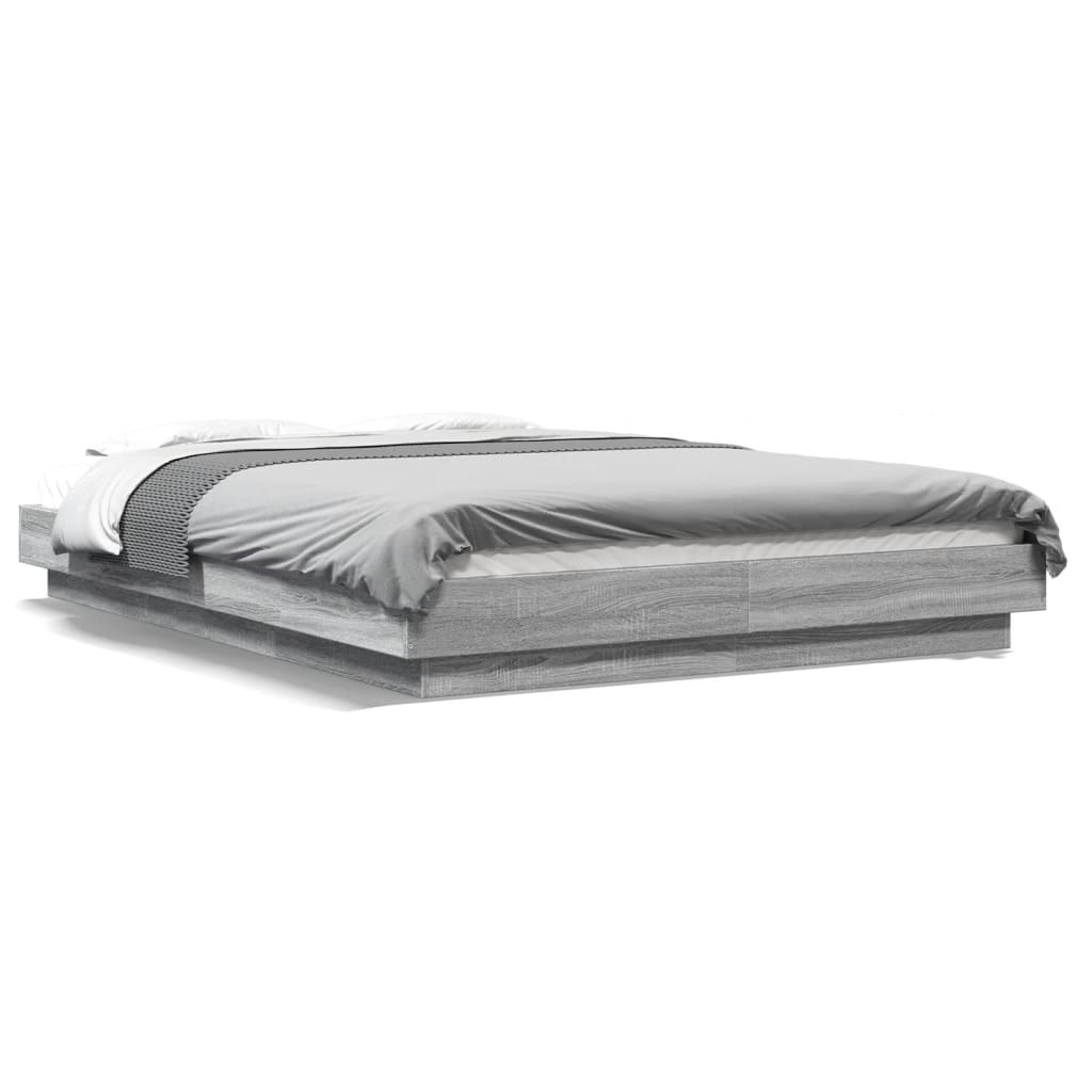 Bedframe with LED Lights Grey Sonoma 140x190cm