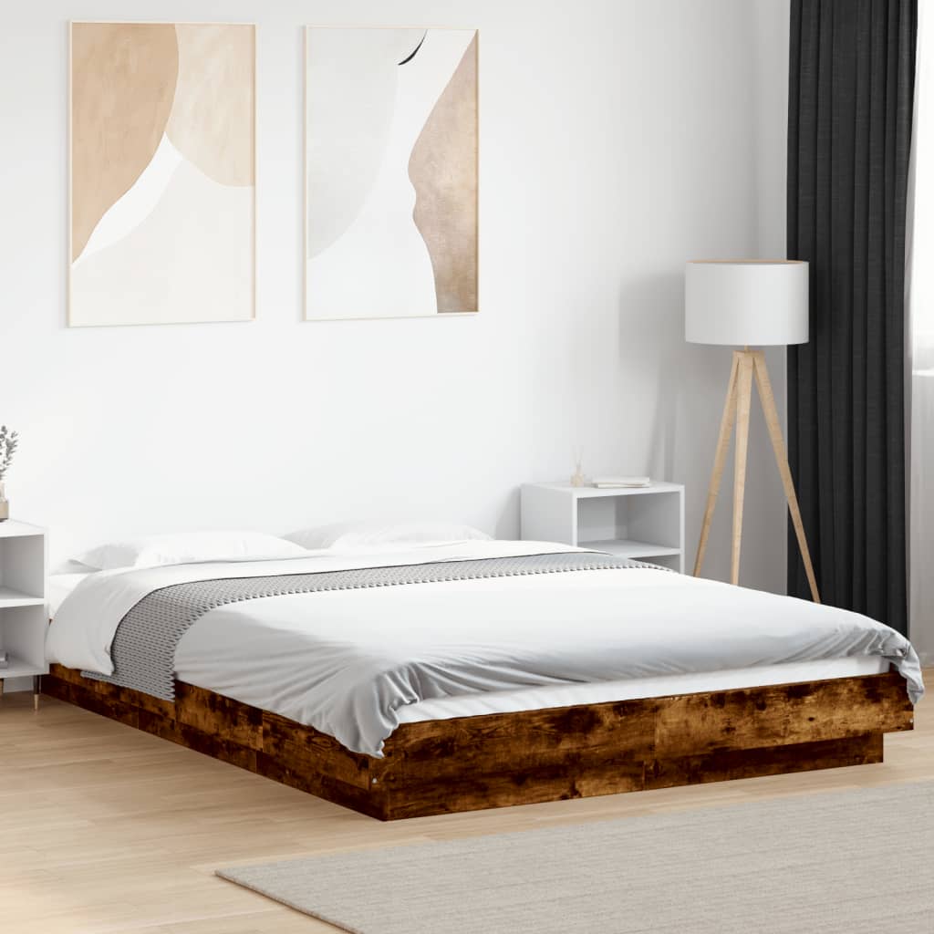 Bedframe with LED Lights Smoked Oak 120x190cm