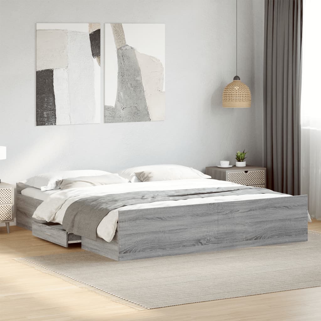 Bedframe with Drawers Grey Sonoma 180x200cm Super King