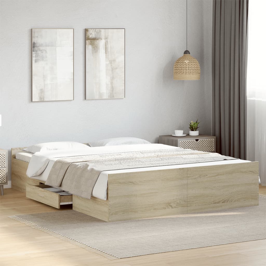 Bedframe with Drawers Sonoma Oak 150x200cm King Size