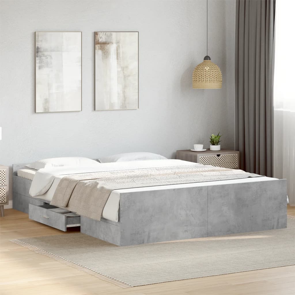Bedframe with Drawers Concrete Grey 150x200cm King Size