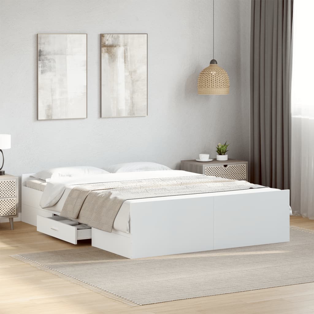 Bedframe with Drawers White 135x190cm Double