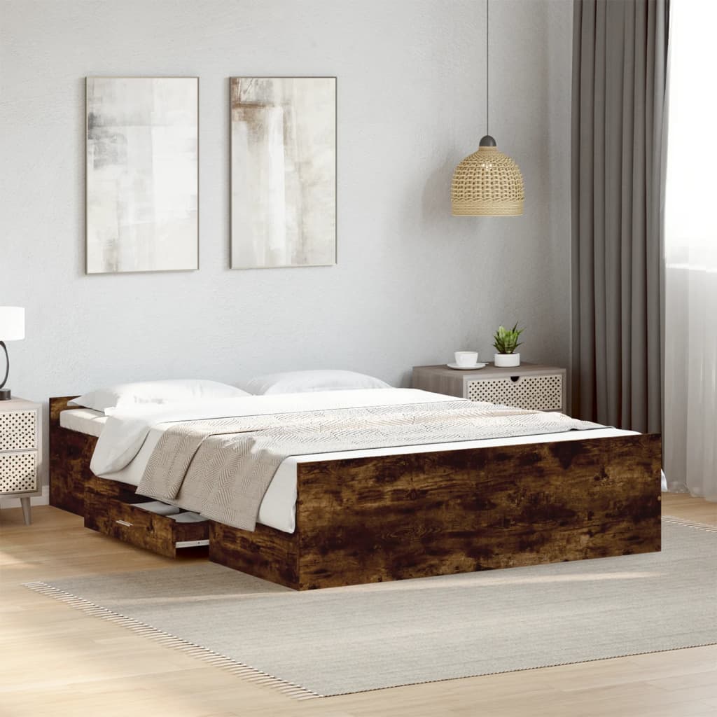 Bedframe with Drawers Smoked Oak 135x190cm Double
