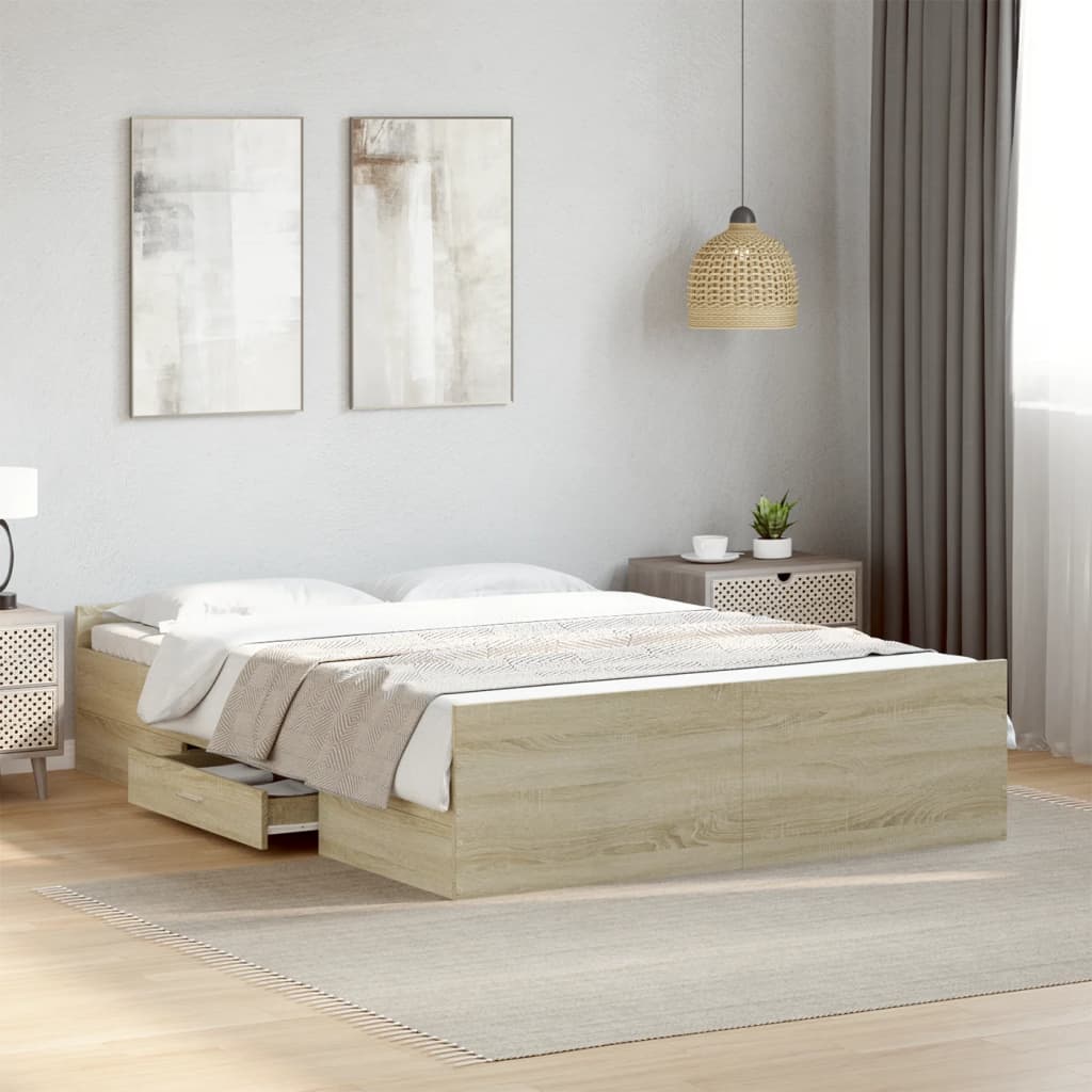 Bedframe with Drawers Sonoma Oak 120x190cm Small Double