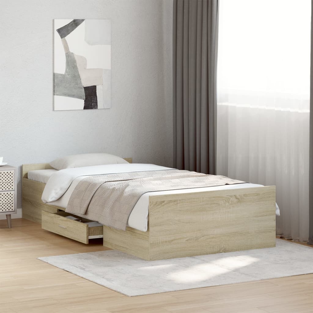 Bedframe with Drawers Sonoma Oak 90x190cm Single