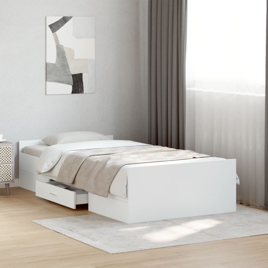 Bedframe with Drawers White 75x190cm Small Single