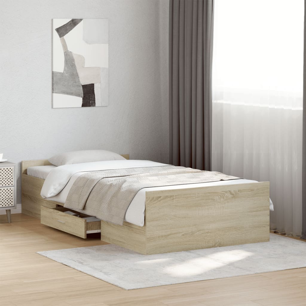 Bedframe with Drawers Sonoma Oak 75x190cm Small Single