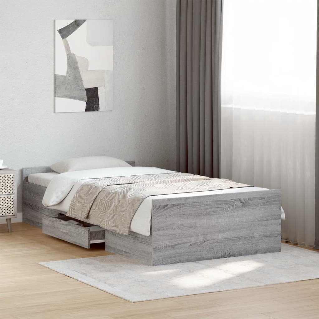 Bedframe with Drawers Grey Sonoma 75x190cm Small Single