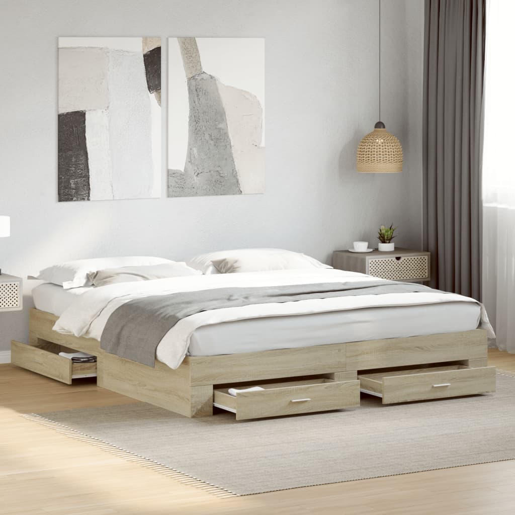Bedframe with Drawers 180x200cm Sonoma Oak Super King
