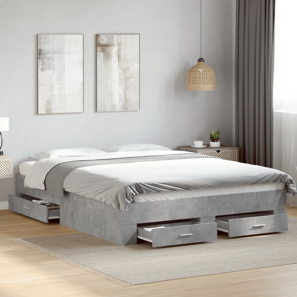 Bedframe with Drawers Concrete Grey 150x200cm King Size