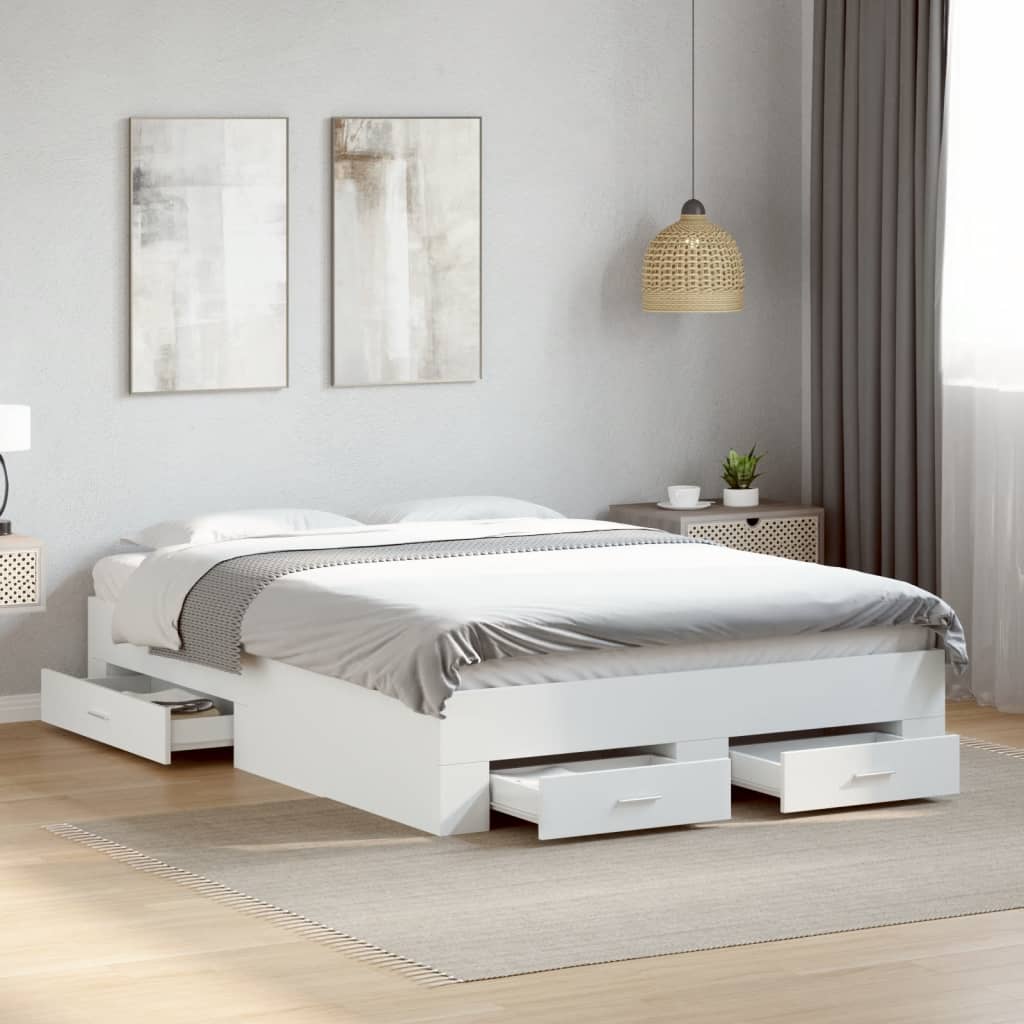 Bedframe with Drawers White 120x190cm Small Double