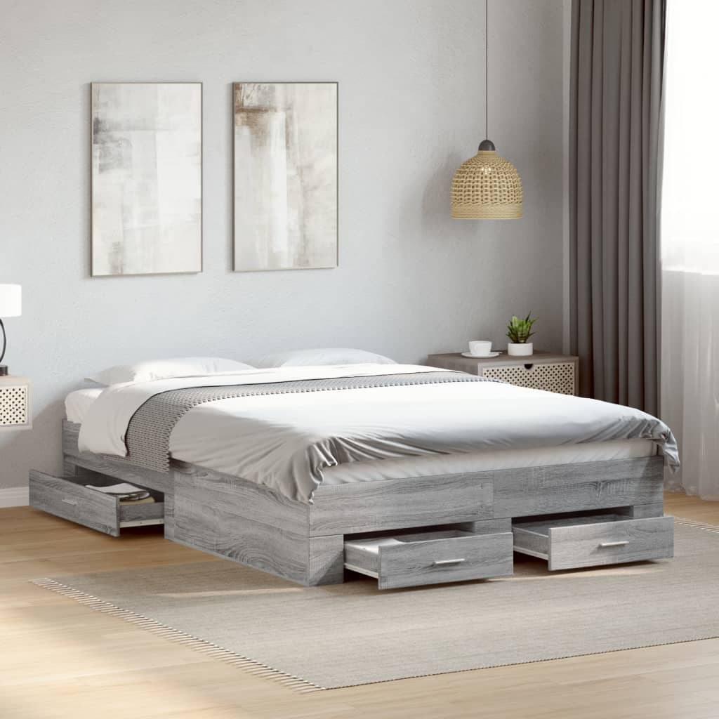 Bedframe with Drawers Grey Sonoma 120x190cm Small Double