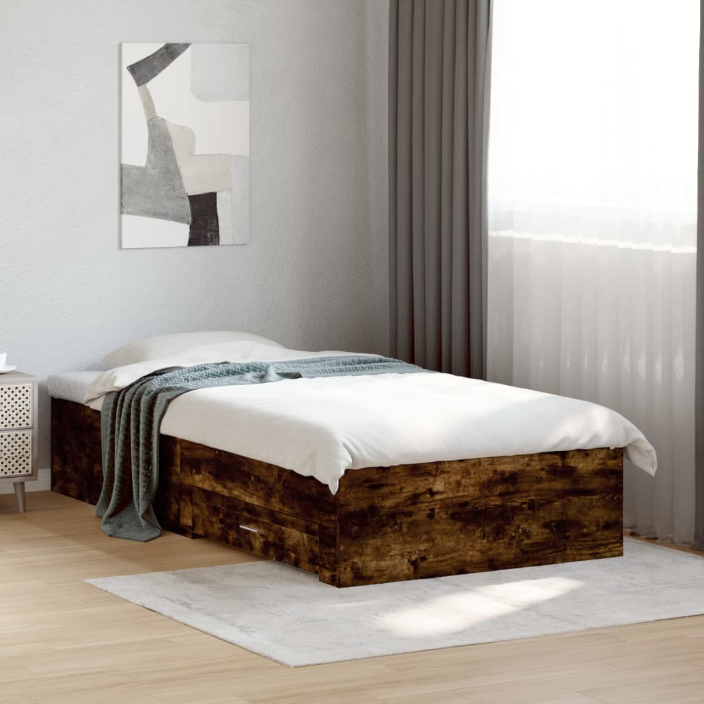 Bedframe with Drawers Smoked Oak 90x200cm