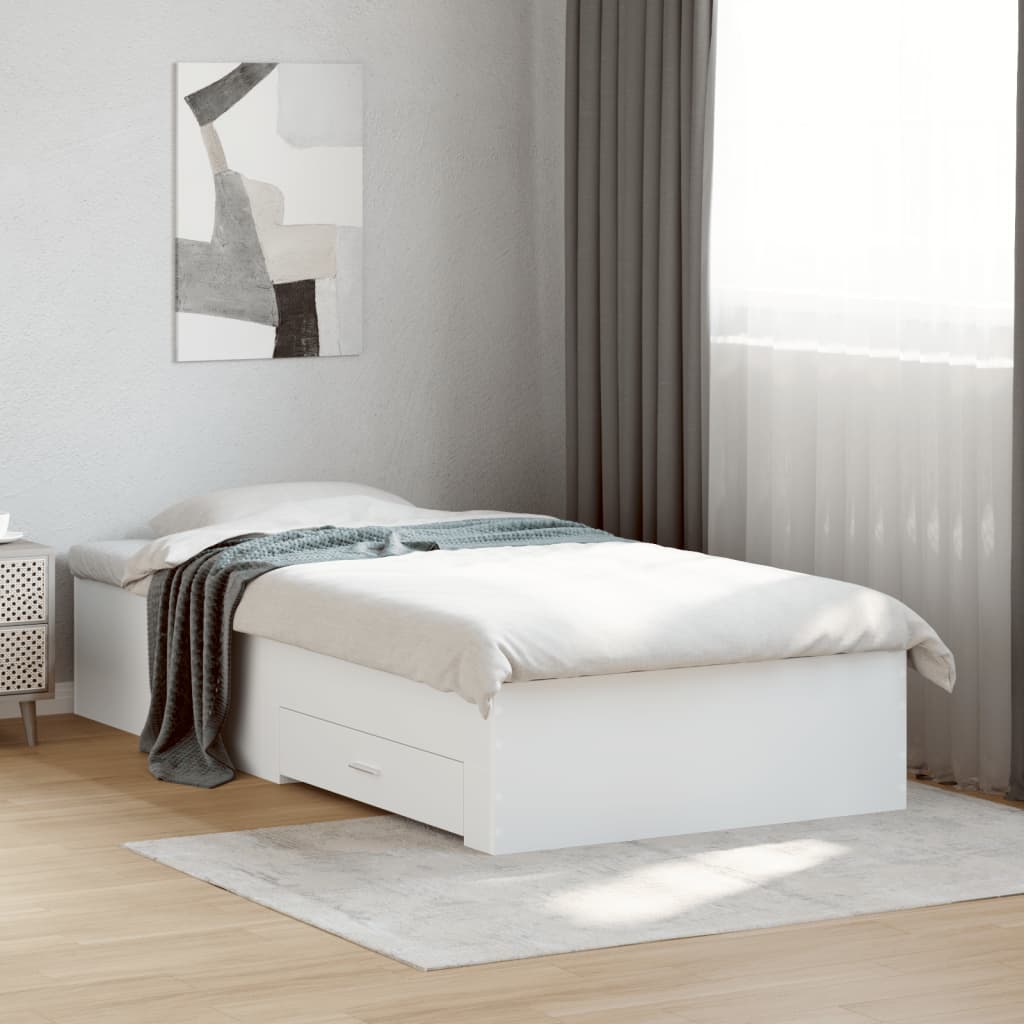 Bedframe with Drawers White 90x190cm Single