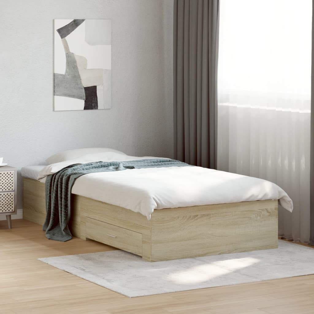 Bedframe with Drawers Sonoma Oak 75x190cm Small Single