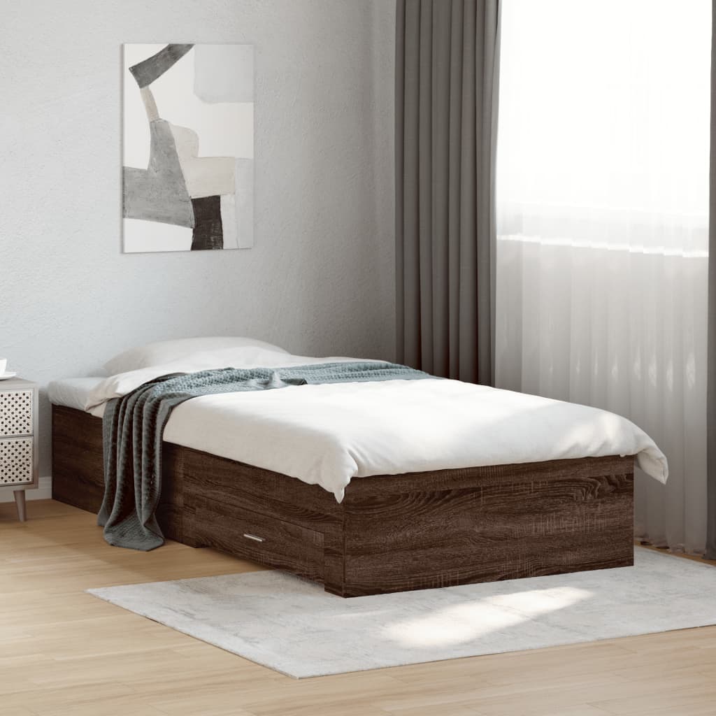 Bedframe with Drawers Brown Oak 75x190cm Small Single