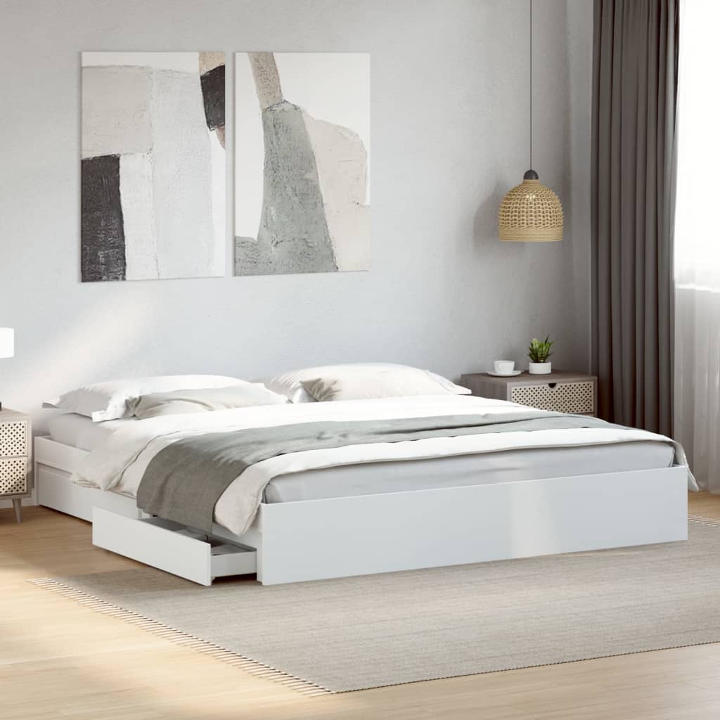 Bedframe with Drawers White 200x200cm
