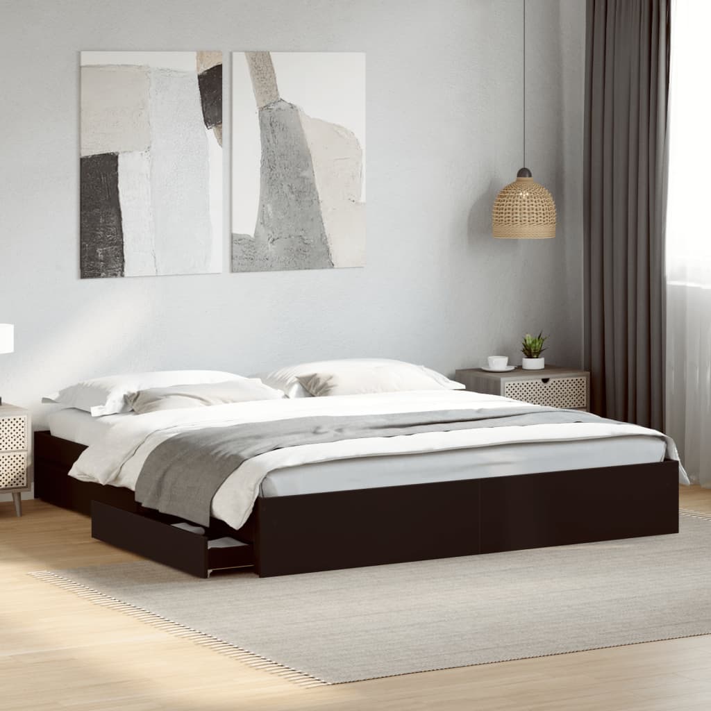 Bedframe with Drawers Black 200x200cm
