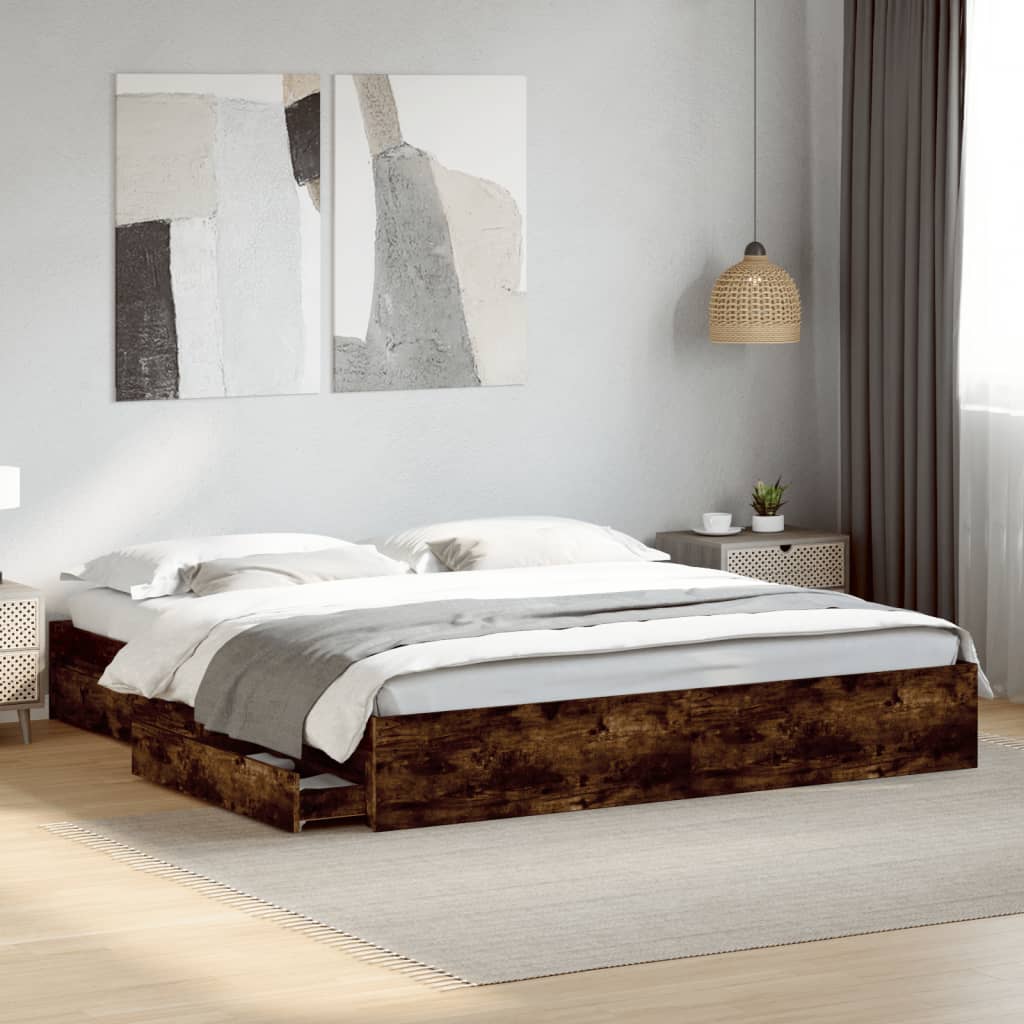Bedframe with Drawers Smoked Oak 180x200cm Super King