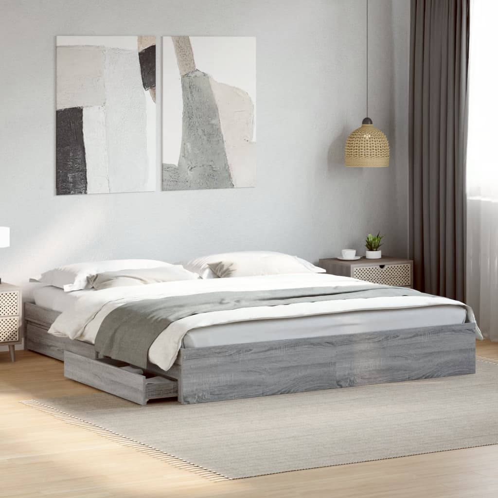 Bedframe with Drawers Grey Sonoma 180x200cm Super King