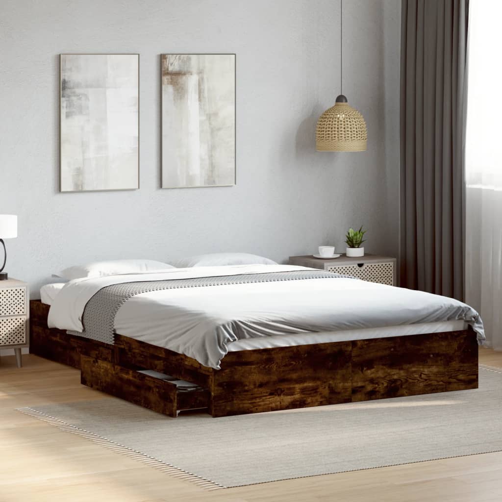 Bedframe with Drawers Smoked Oak 160x200cm