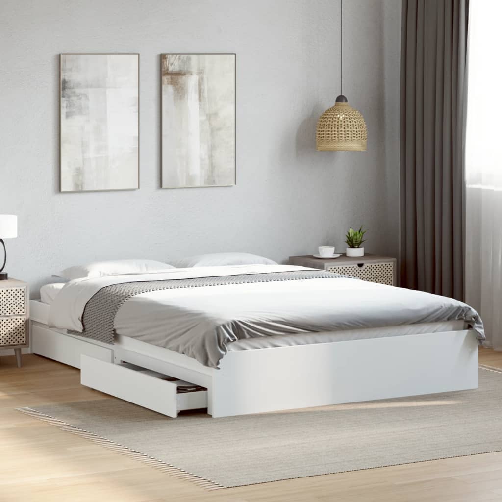 Bedframe with Drawers White 150x200cm King Size