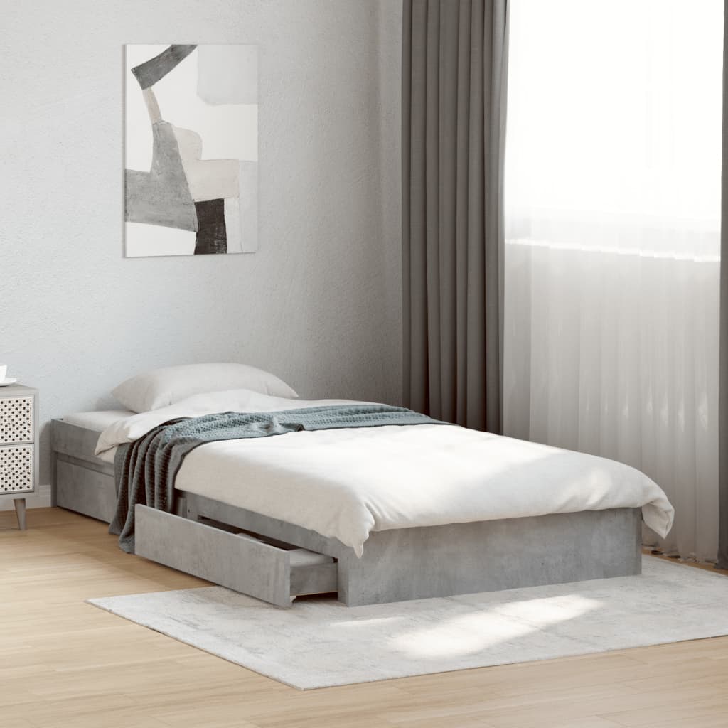 Bedframe with Drawers Concrete Grey 100x200cm
