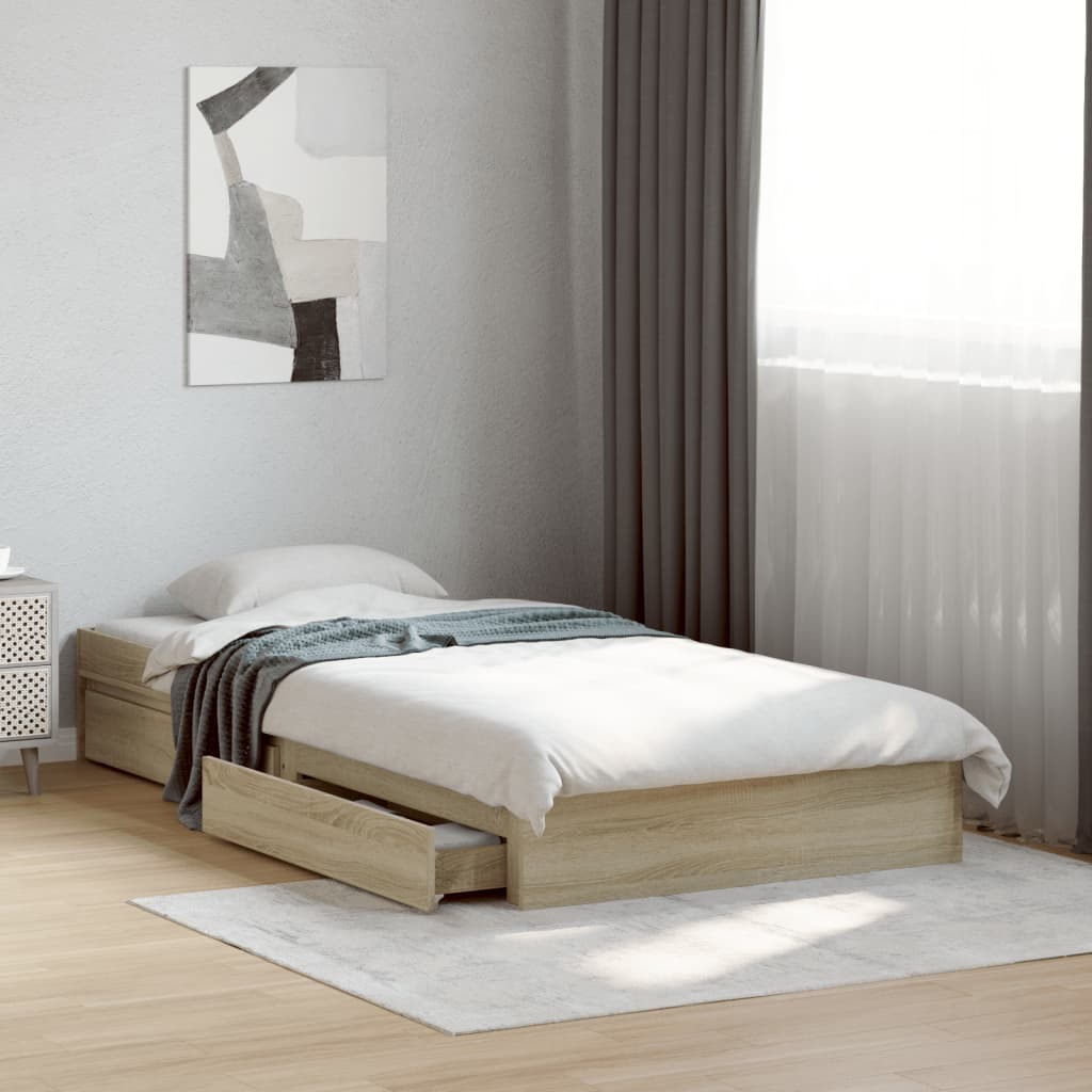 Bedframe with Drawers Sonoma Oak 90x200cm