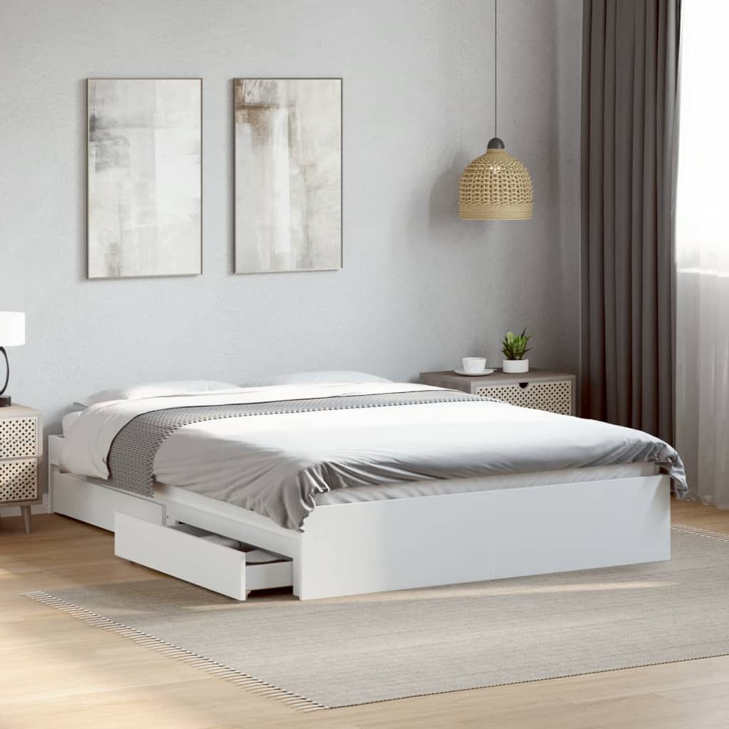 Bedframe with Drawers White 135x190cm Double