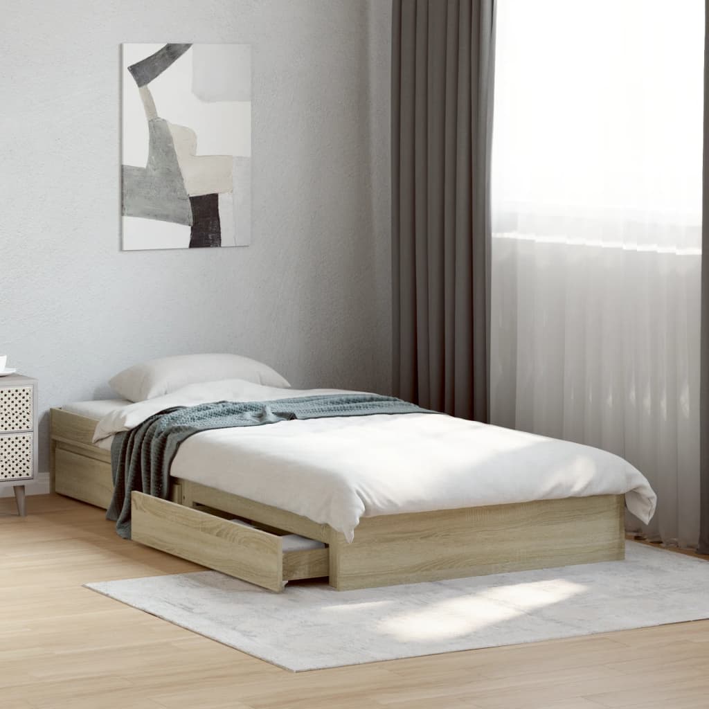 Bedframe with Drawers Sonoma Oak 75x190cm Small Single