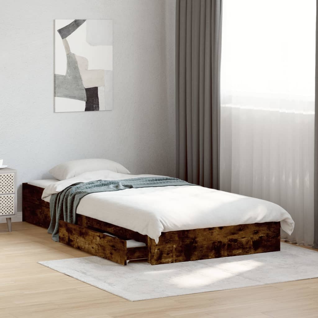 Bedframe with Drawers Smoked Oak 75x190cm Small Single