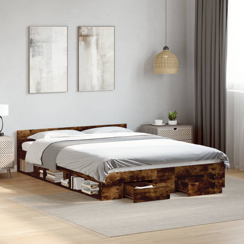 Bedframe with Drawers Smoked Oak 150x200cm King Size