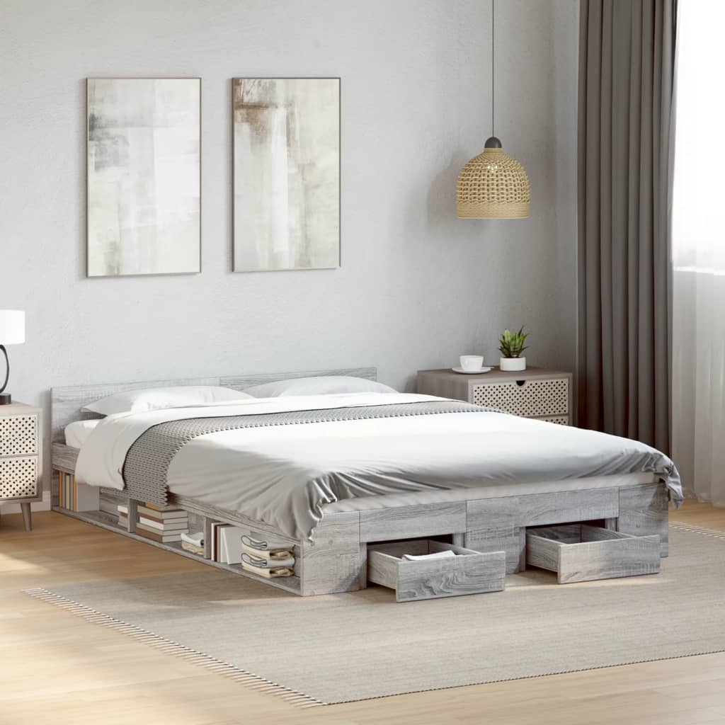 Bedframe with Drawers Grey Sonoma 120x200cm